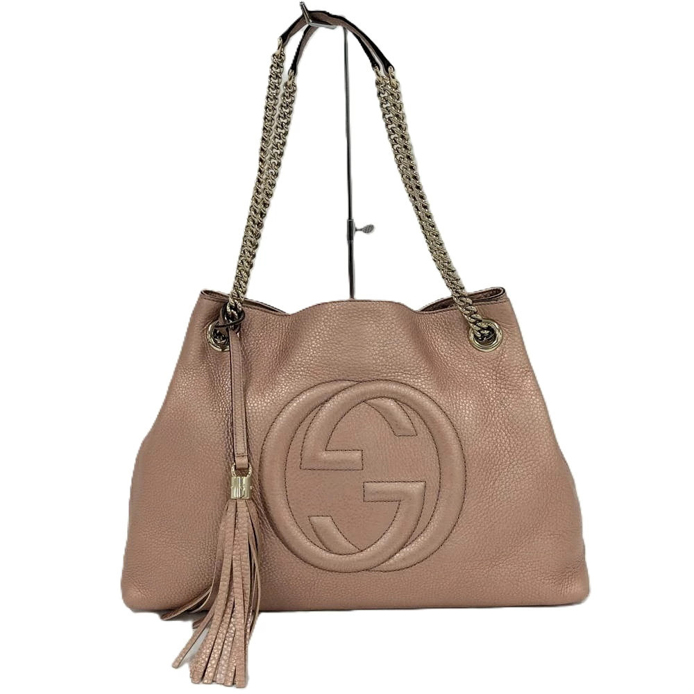 Gucci Soho Interlocking G shoulder bag beige pebbled leather Pink